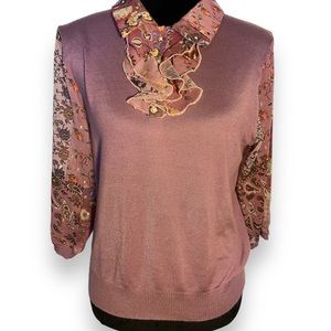 Pink/Purple Floral Ruffle Blouse 3/4 Sleeve Size Medium